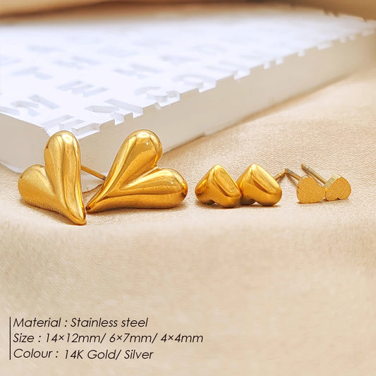 Modessie Golden Heart Earrings Set Stainless Steel Stud Piercing Earrings Minimalist Style for Women's Jewelry