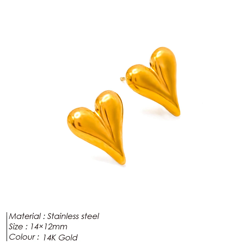 Modessie Golden Heart Earrings Set Stainless Steel Stud Piercing Earrings Minimalist Style for Women's Jewelry