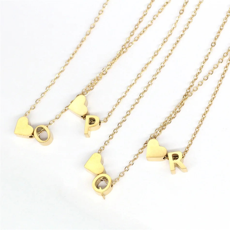 Modessie 6MM Heart Dainty Initial DIY Necklace Gold Color Letter Choker Necklace For Women Pendant Jewelry Gift