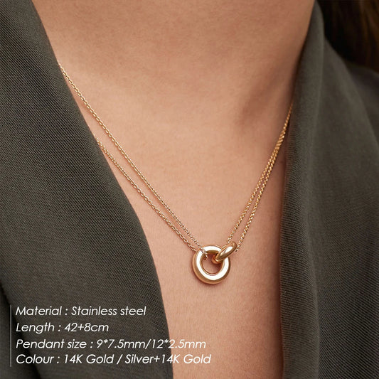 Modessie Stainless Steel Two-tone Pendant Women's Short Necklace Popular Fashion Holiday Party Gift Jewelry
