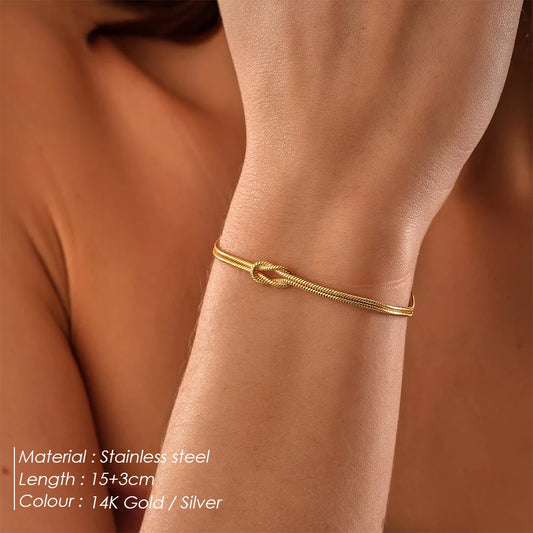 Modessie Fashion High Quality Stainless Steel Gold Plated Bracelets Classic Round Snake Chain Knotted Simple Accessories