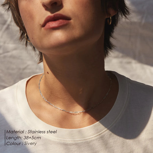 Silver Color Fine Chain Necklace For Women Stainless Steel Fashionable Link chain Minimalist Jewelry Gifts Hot Selling
