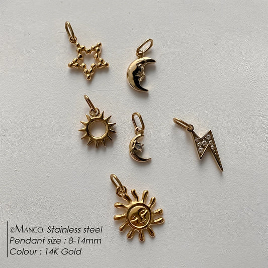 Modessie Star Sun Pendant Charms for Earrings Necklace Making Supplies Stainless Steel Gold-Plated Diy