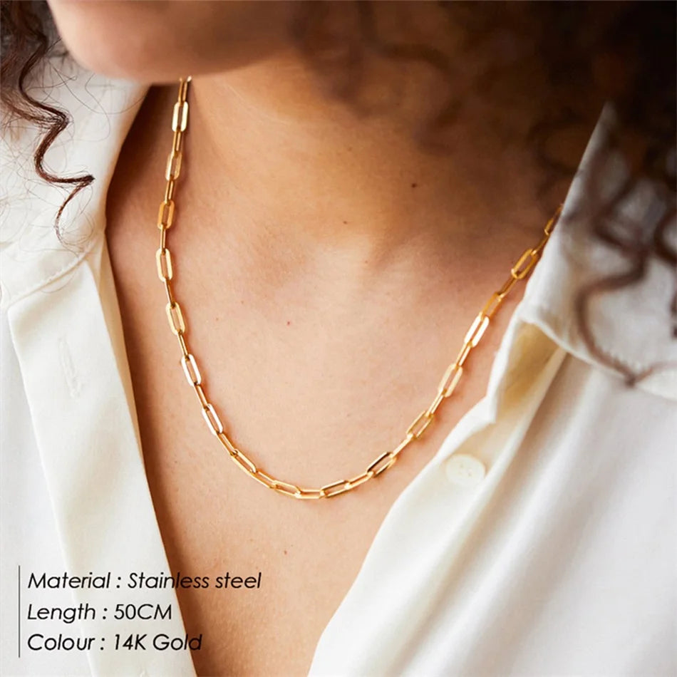 Modessie Gold Color 316 Stainless Steel Chain Necklace Women Chain Choker for Women Brand Jewelry