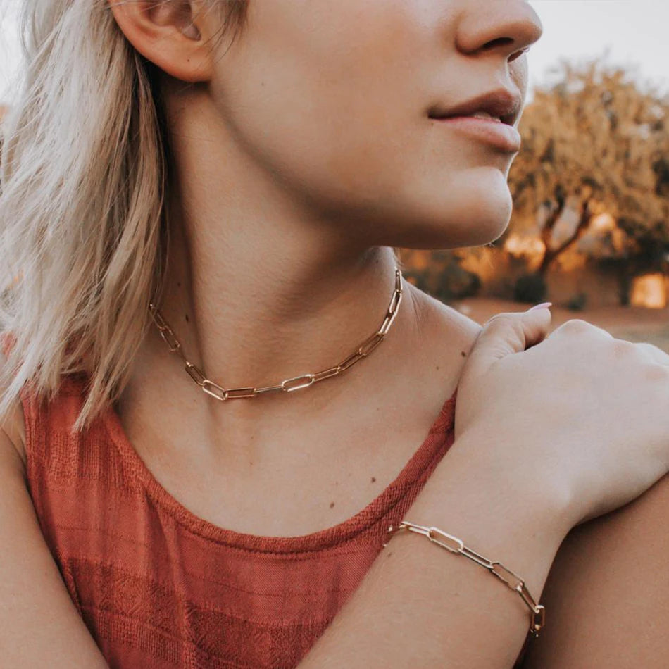 Modessie Gold Color 316 Stainless Steel Chain Necklace Women Chain Choker for Women Brand Jewelry