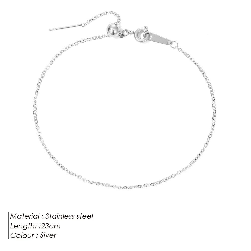 Modessie Silver Color Stainless Steel Anklet Adjustable Simple Chain Women's Fashion Gift 23CM  Dainty Chain  Anklet