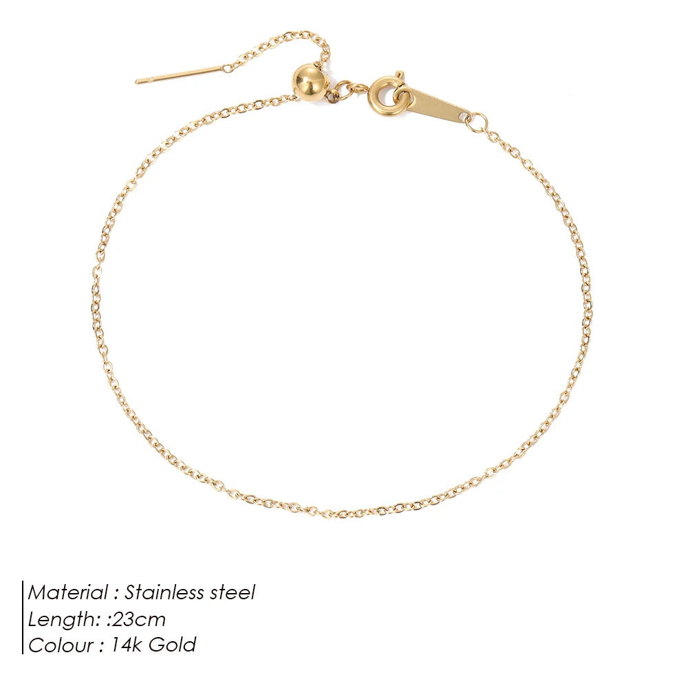 Modessie Adjustable Layered Anklets Gold/Silver Finish 316 Stainless Steel Simple Barefoot Crochet Sandals For Women Fashion Foot Jewelry Gift