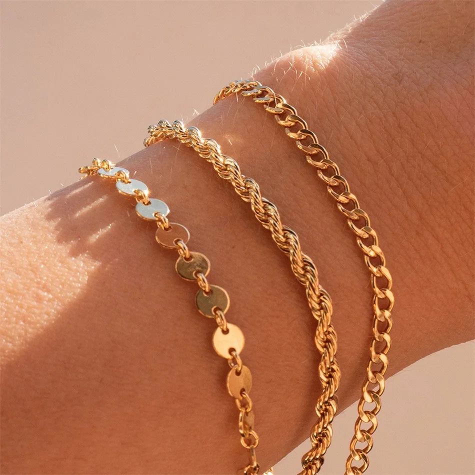 Modessie Twisted  Rope Chain Bracelet for Women  4MM Gold Color Stainless Steel Gold Color Necklace Fashion Jewelry