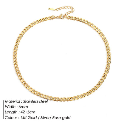 Modessie Men's Cuban Link Chain Necklace Stainless Steel Women Choker Colar Jewelry 2MM/3MM/4MM/6MM/8MM