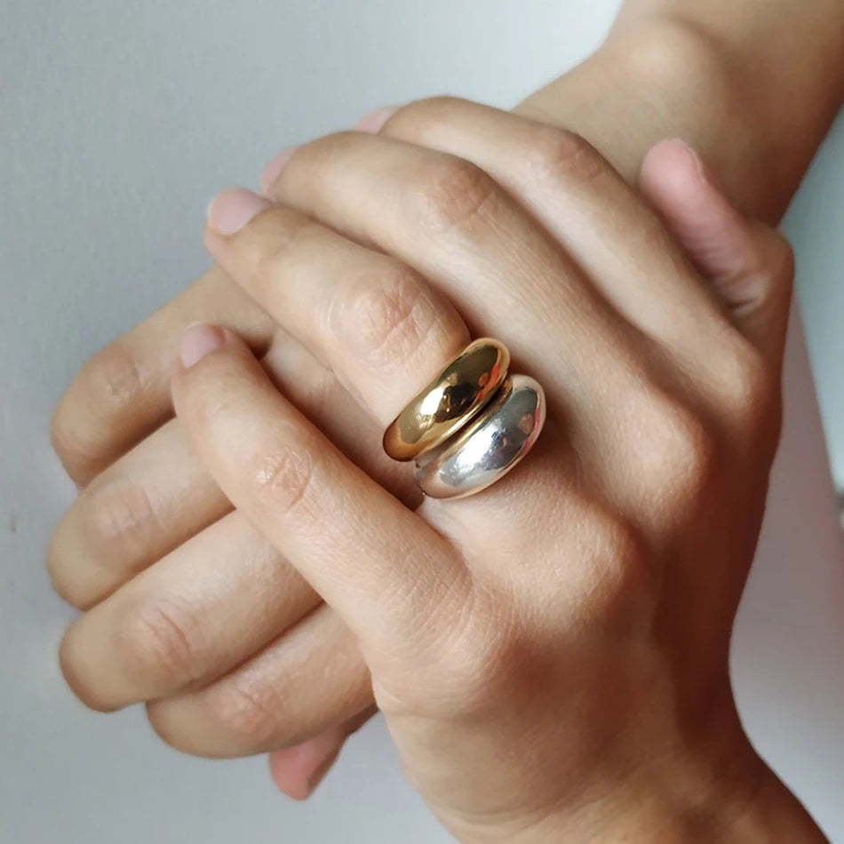 Modessie Fashion Simple Stainless Steel Rings for Women Arc Rings Jewellery Geometric Ring Size 5 6 7 8