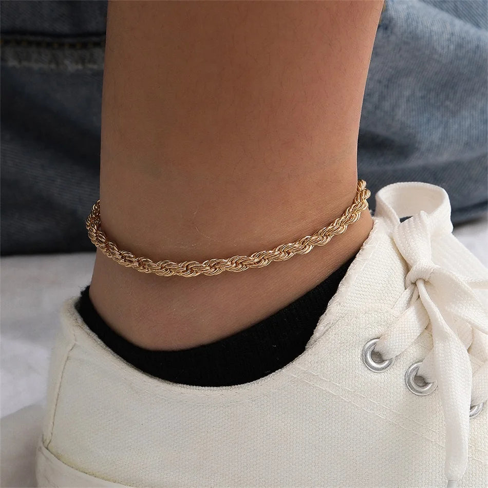 Modessie Rope Link Anklets Stainless Steel for Women Foot Accessorie Summer Beach Barefoot Sandals Bracelet Ankle Gifts