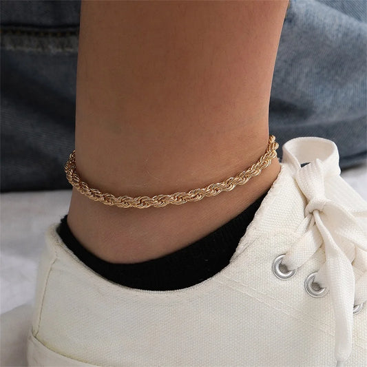 Modessie Rope Link Anklets Stainless Steel for Women Foot Accessorie Summer Beach Barefoot Sandals Bracelet Ankle Gifts