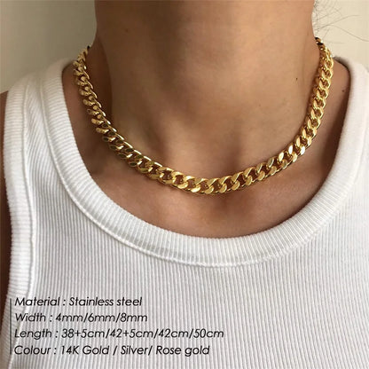 Modessie Men's Cuban Link Chain Necklace Stainless Steel Women Choker Colar Jewelry 2MM/3MM/4MM/6MM/8MM