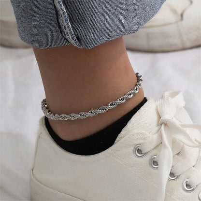 Modessie Rope Link Anklets Stainless Steel for Women Foot Accessorie Summer Beach Barefoot Sandals Bracelet Ankle Gifts