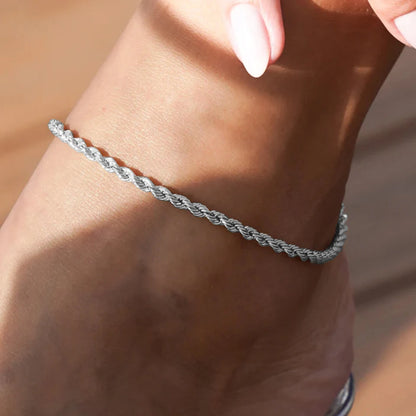 Modessie Silver Color Rope Chain Link Anklets Stainless Steel for Women Foot Accessorie Summer Beach Barefoot Sandals Bracelet