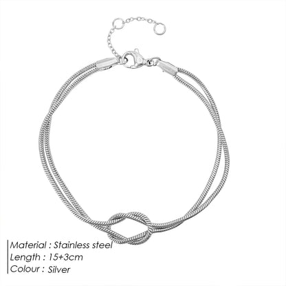 Modessie Fashion High Quality Stainless Steel Gold Plated Bracelets Classic Round Snake Chain Knotted Simple Accessories