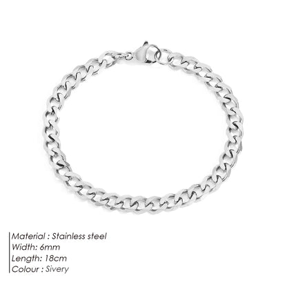 Modessie Silver Color Bracelets Men/ Women  Bracelet Classic Stainless Steel 4MM/6MM/8MM Trendy  Cuban Chain Bracelets