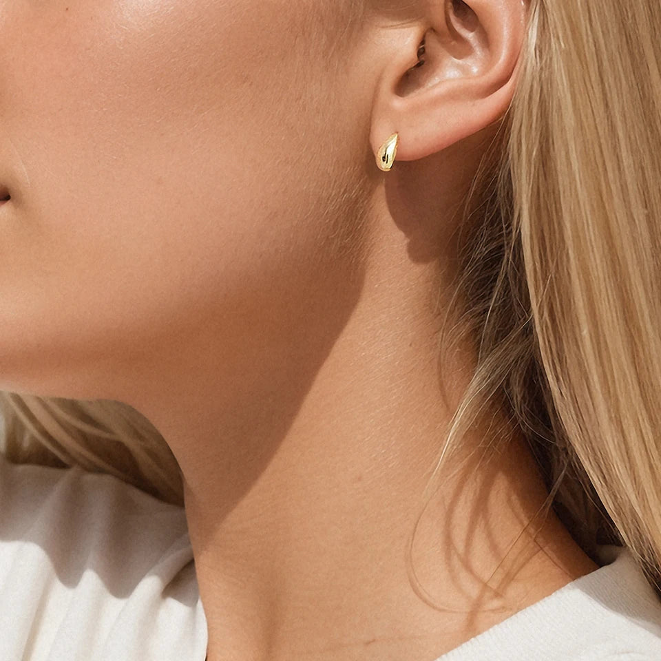 Modessie Steel color Gold color Simple Women Chunky Hoops Earrings Gift Fashion Jewelry Stainless  Round Smooth Thick Hoop