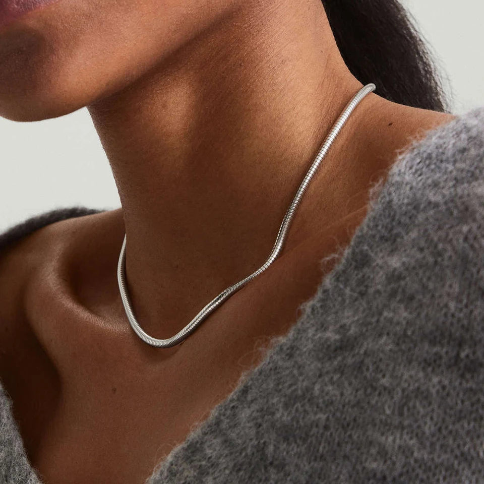 Modessie Silver Color Snake Chain Choker For Women Men Stainless Steel Necklace Minimalist Collar Jewelry  Party Gift