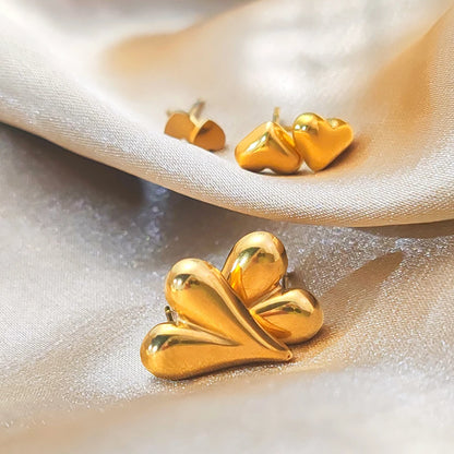 Modessie Golden Heart Earrings Set Stainless Steel Stud Piercing Earrings  Minimalist Style for Women's Jewelry