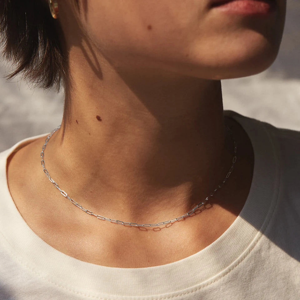 Silver Color Fine Chain Necklace For Women Stainless Steel  Fashionable  Link chain Minimalist Jewelry Gifts Hot Selling