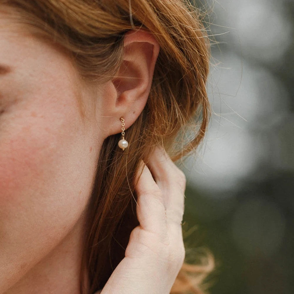 Modessie New Freshwater Pearl Dangle Earring Stainless Steel Chain Earrings