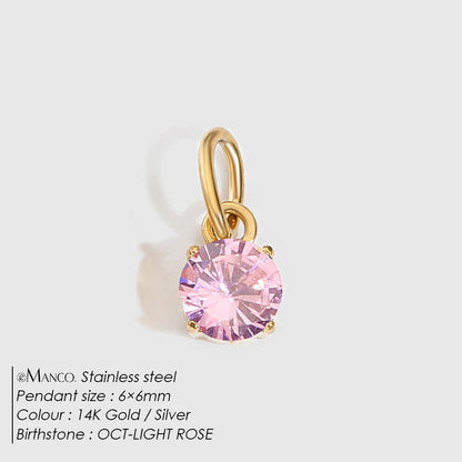 Modessie Stainless  Pendant Necklace Round Zircon Pendant Charms for Diy Necklace Bracelet Jewelry