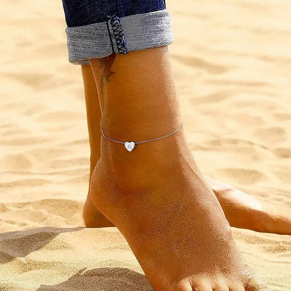 Initials Heart Anklet Stainless Steel Jewelry Name Customized Anklet  English Alphabet Birthday Gift for Men and Women