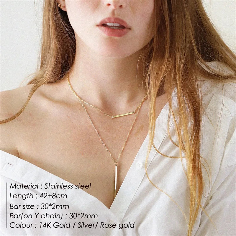 Modessie 2 Pcs Layered Necklace Women Not Darken Pendant Necklace Real 316L Stainless Steel Necklace  Chokers Jewelry