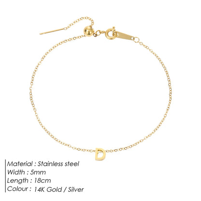 Modessie Personalized Alphabet Bracelet Stainless Steel Jewelry Simple Gold-Plated Accessories Girls Anniversary Gift
