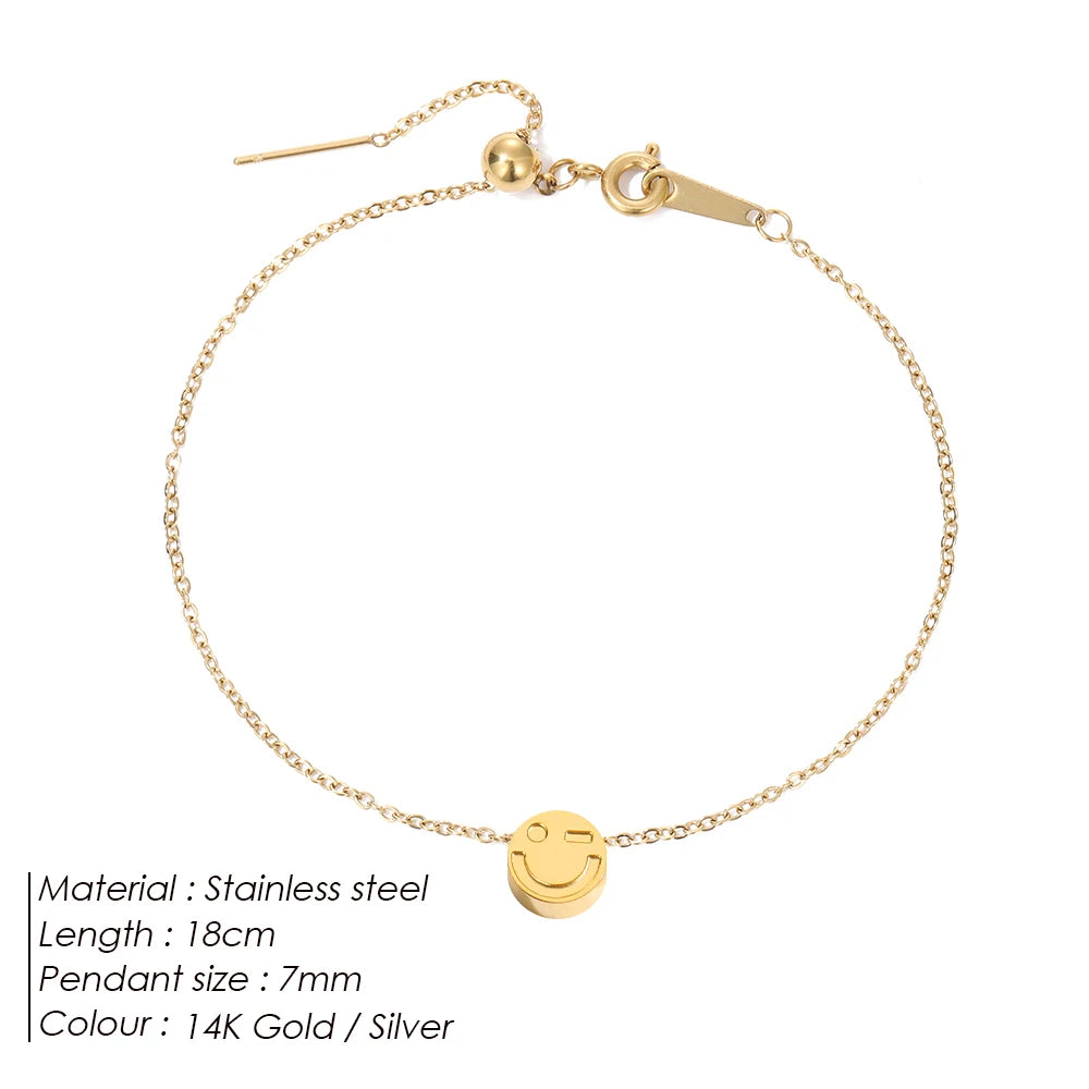 Modessie Stainless Steel Chain Bracelet – Gold or Silver Plated with Round Charm – 20 Design Options