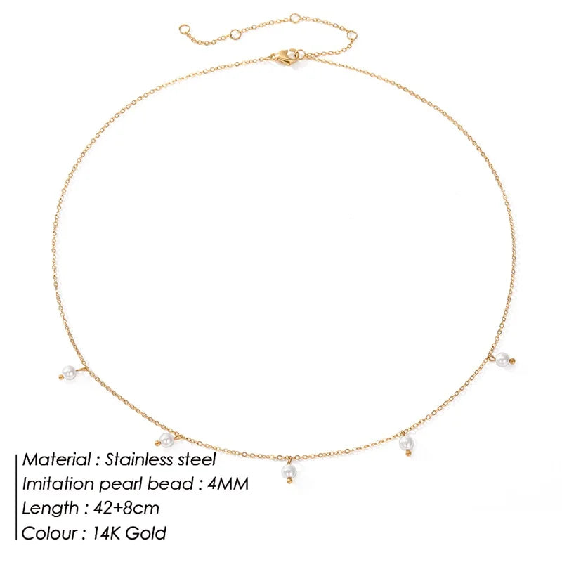 Modessie Stainless Steel  Imitation Pearl Choker Necklaces For Women Girls New Fashion Handmade Short Chain Jewelry