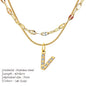 Modessie Double Stainless Steel Round Snake Chain Necklace Light Luxury Zirconia Alphabet Pendant A-Z High-end Fashion Jewelry