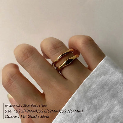 Modessie Gold Color /Silver Color Irregular Wave Rings Trendy Simple Geometric Handmade Jewelry for Women Couple