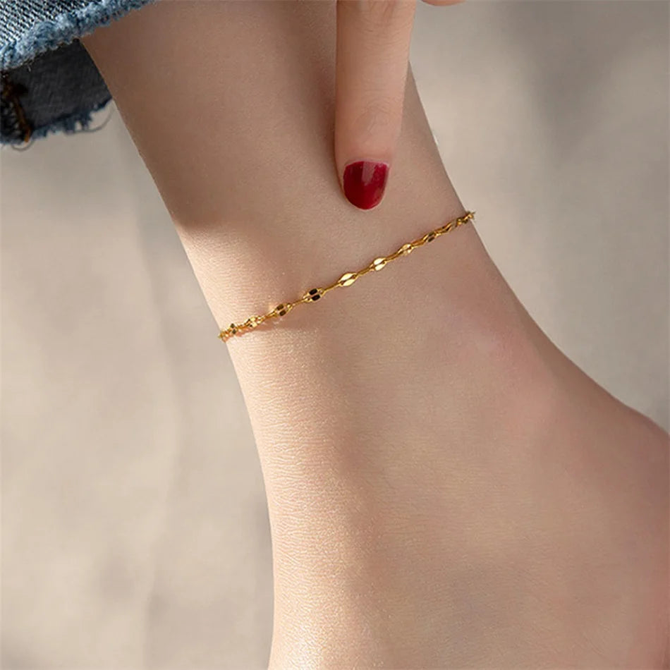 Stainless Steel Fish Lips Chain Anklet  For Women Summer Beach Foot Jewelry On The Leg Minimalist Anklets Female