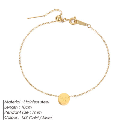 Modessie Stainless Steel Chain Bracelet – Gold or Silver Plated with Round Charm – 20 Design Options