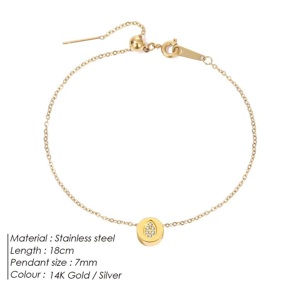 Modessie Stainless Steel Chain Bracelet – Gold or Silver Plated with Round Charm – 20 Design Options