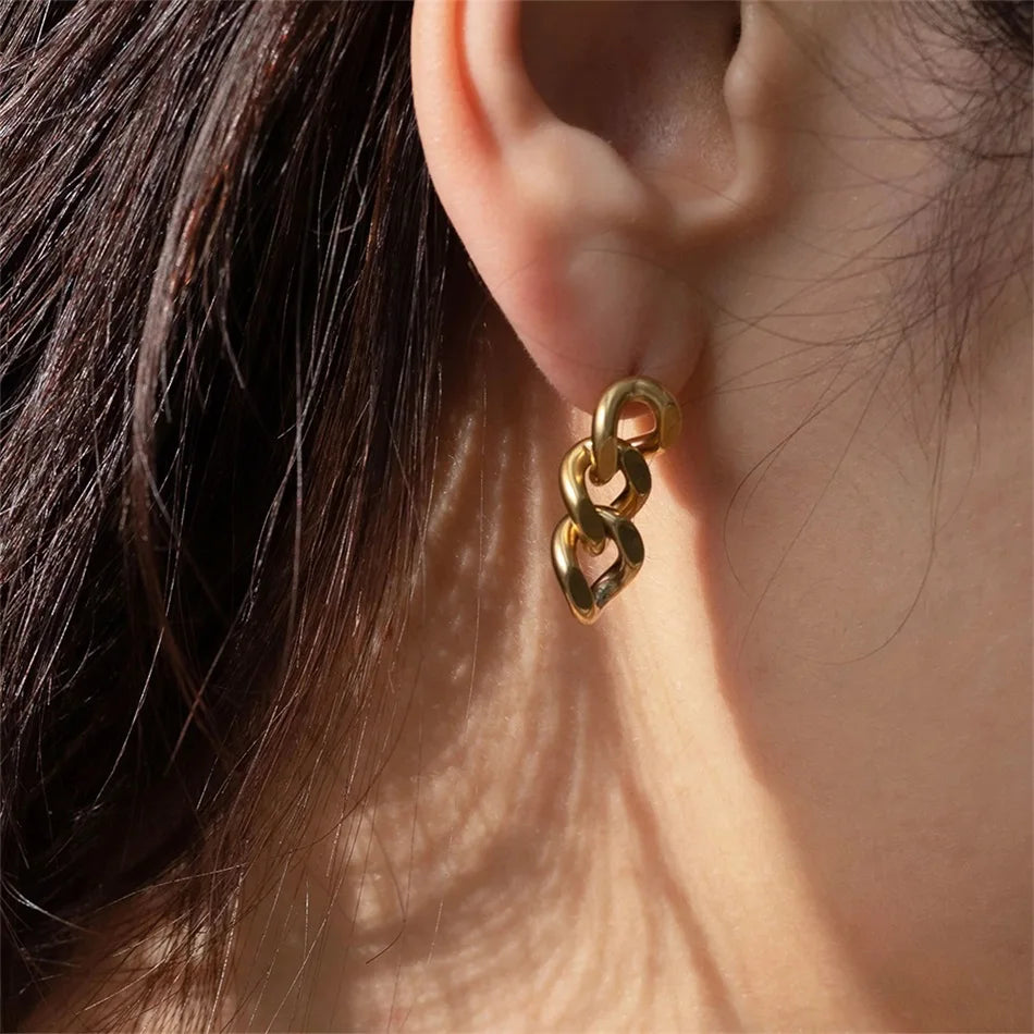 Modessie Cuban Link Chain Stud Earrings for Fashion Women Genuine Gold/Silver Plated Ring Clasp Dangle Jewelry