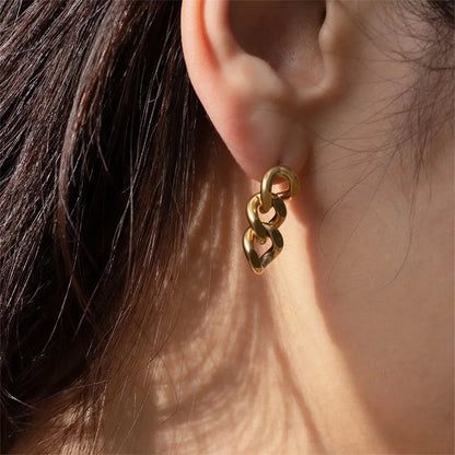 Modessie Cuban Link Chain Stud Earrings for Fashion Women Genuine Gold/Silver Plated Ring Clasp Dangle Jewelry