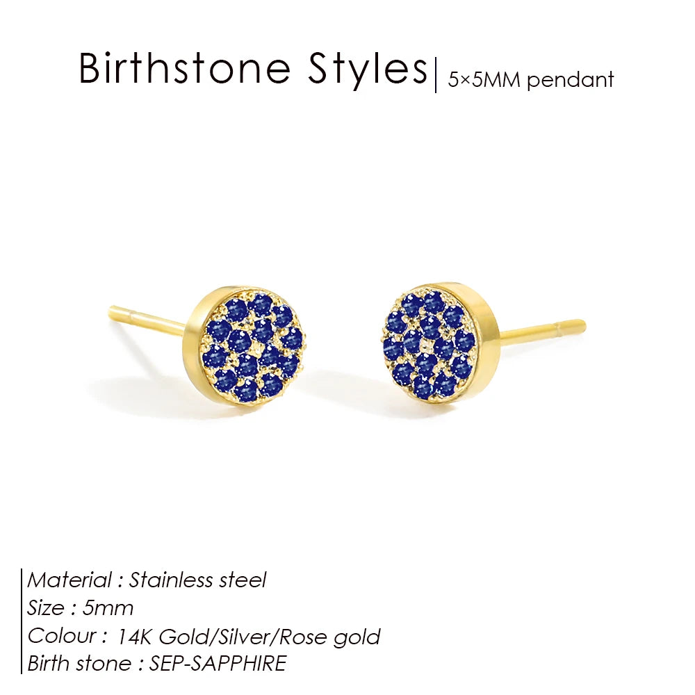 Modessie New Birthstone Pierced Earrings Zirconia Earrings Stainless Steel Jewelry Birthday Gift