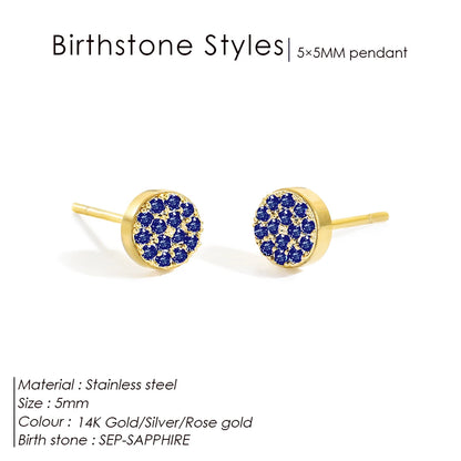 Modessie New Birthstone Pierced Earrings Zirconia Earrings Stainless Steel Jewelry Birthday Gift