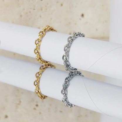 Modessie 3mm Thick Chunky Chain Ring Cuban Curb Link Gold or Silver Color Filled Stainless Steel Stylish Ring for Women Girls
