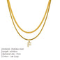 Modessie 14K Gold Plated Herringbone Snake Chain Double Zirconia Letter Pendant Necklace Stainless Steel