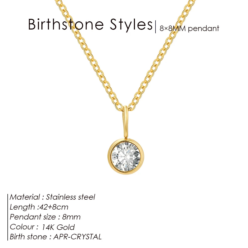 Modessie Birthstone Necklace – 12 Birth Month Colors in Zirconia –  Chain Stainless Steel Pendant Jewelry for Women