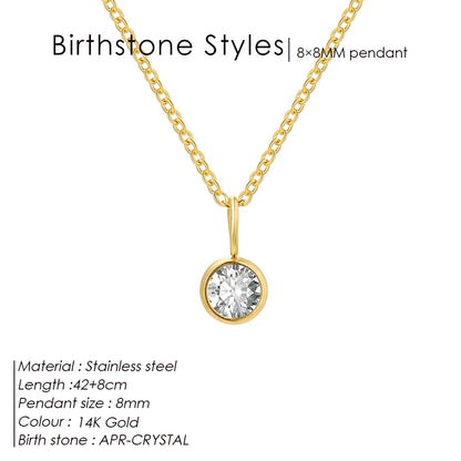 Modessie Birthstone Necklace – 12 Birth Month Colors in Zirconia –  Chain Stainless Steel Pendant Jewelry for Women
