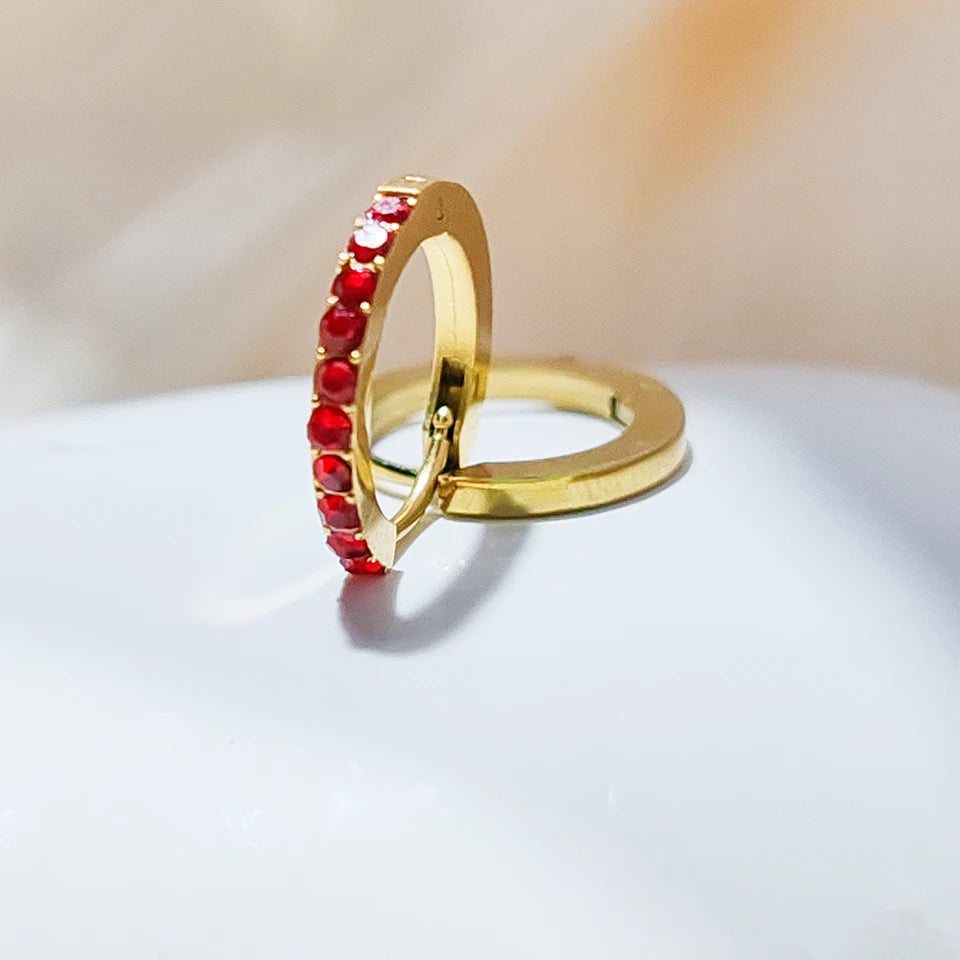 Modessie Stainless Steel Birthstone Earrings Minimalist Huggie Hoop Earrings For Women Tiny Round Circle Unisex