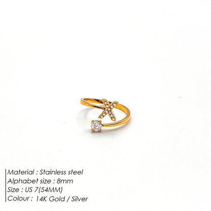 Modessie Classic Fashion Jewelry A-Z 26 Letters Ring Simple Stainless Steel Shiny Zirconia