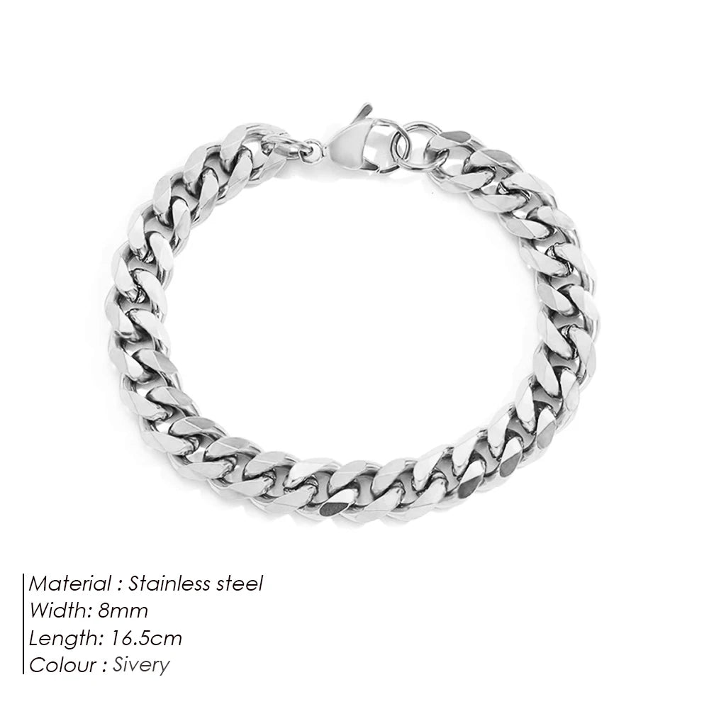 Modessie Silver Color Bracelets Men/ Women  Bracelet Classic Stainless Steel 4MM/6MM/8MM Trendy  Cuban Chain Bracelets