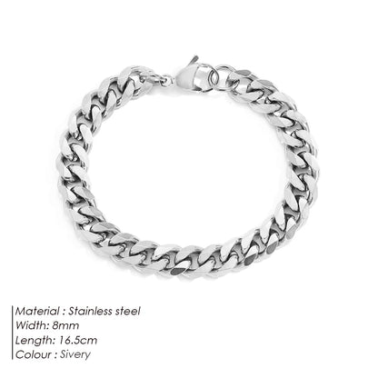 Modessie Silver Color Bracelets Men/ Women  Bracelet Classic Stainless Steel 4MM/6MM/8MM Trendy  Cuban Chain Bracelets