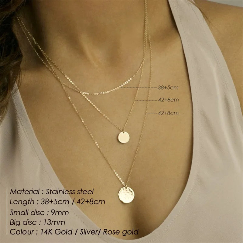 Modessie 2 Pcs Layered Necklace Women Not Darken Pendant Necklace Real 316L Stainless Steel Necklace  Chokers Jewelry